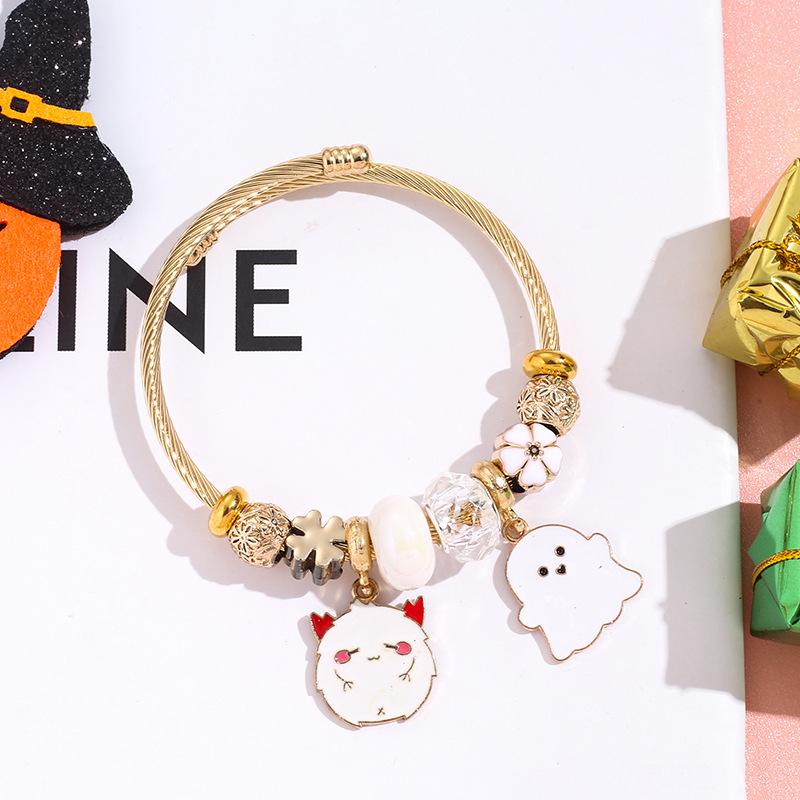 Halloween Bracelet Witch Hat Ghost Charm Stainless Steel Bangle Best Friend Gift Jewelry For Women Girls