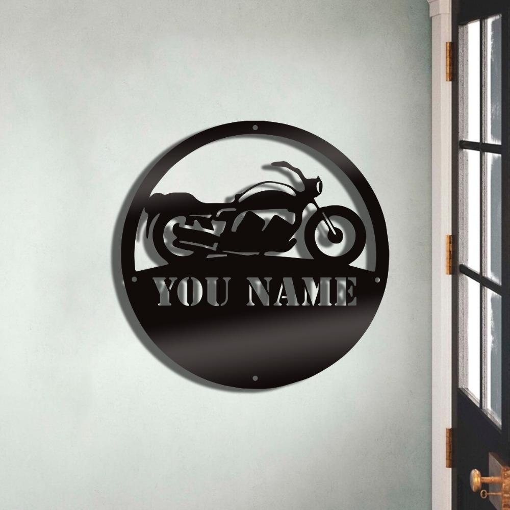 Personalized Motorcycle Themed Wall Art Deco Custom Named Iron Plaque Matte Finish Reusable Garage Home Commercial Decor