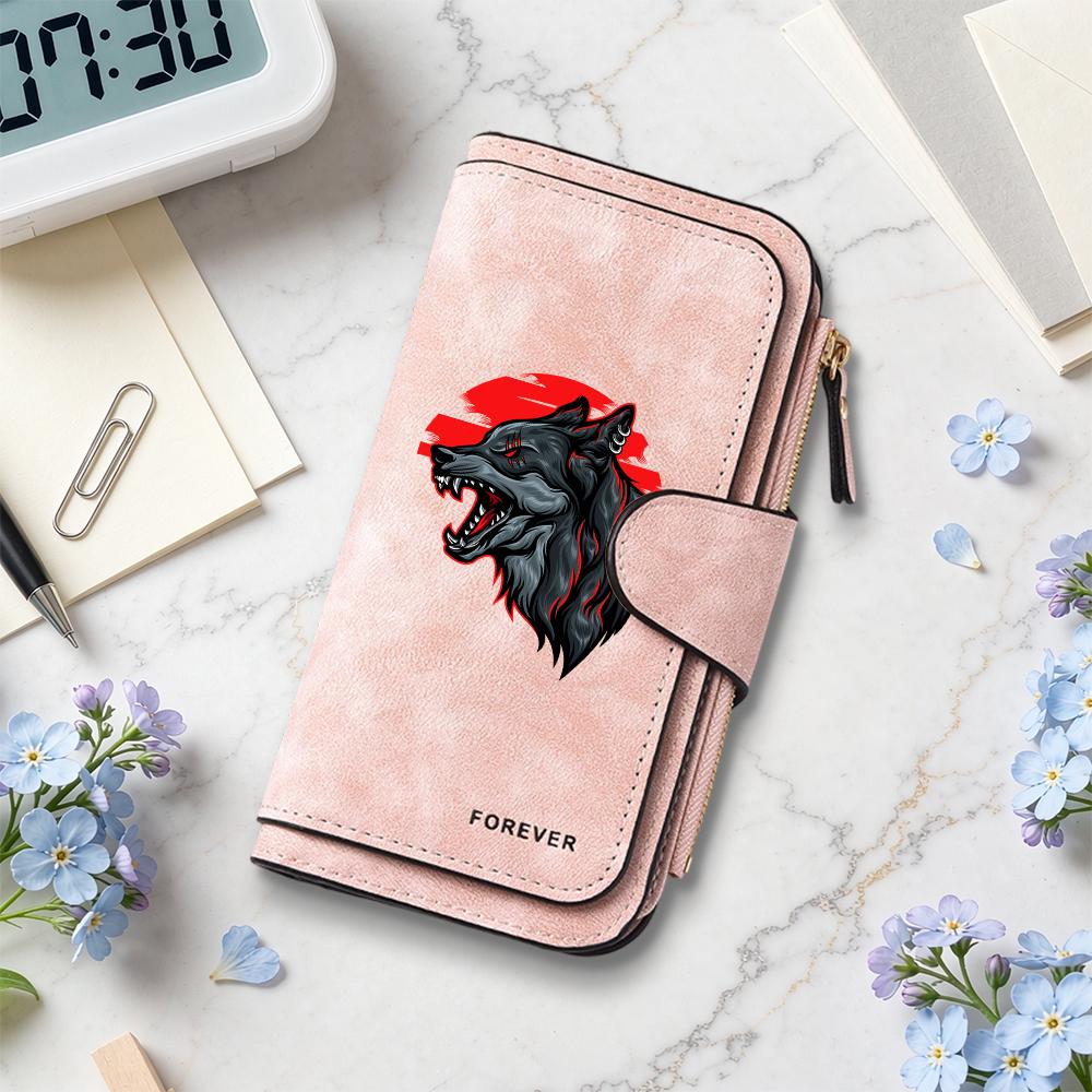 Stylish Wolf Pattern Long Wallet Portable Multi Slot Card Holder Durable Leisure Purse