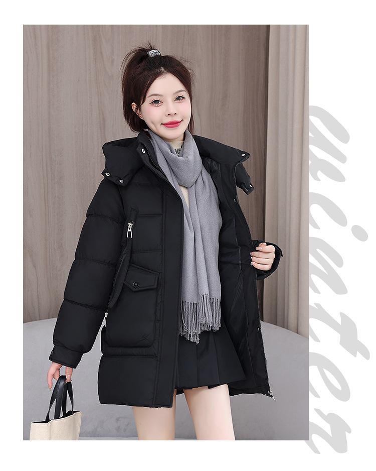 Women's Autumn and Winter Coat Solid Color Hooded Large Pocket Mid-length Loose Thickened Windproof Women's Jacket 5 Colors