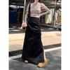 Cotton Blend High Waist Pleated Split Midi Skirt For Women Spring Summer