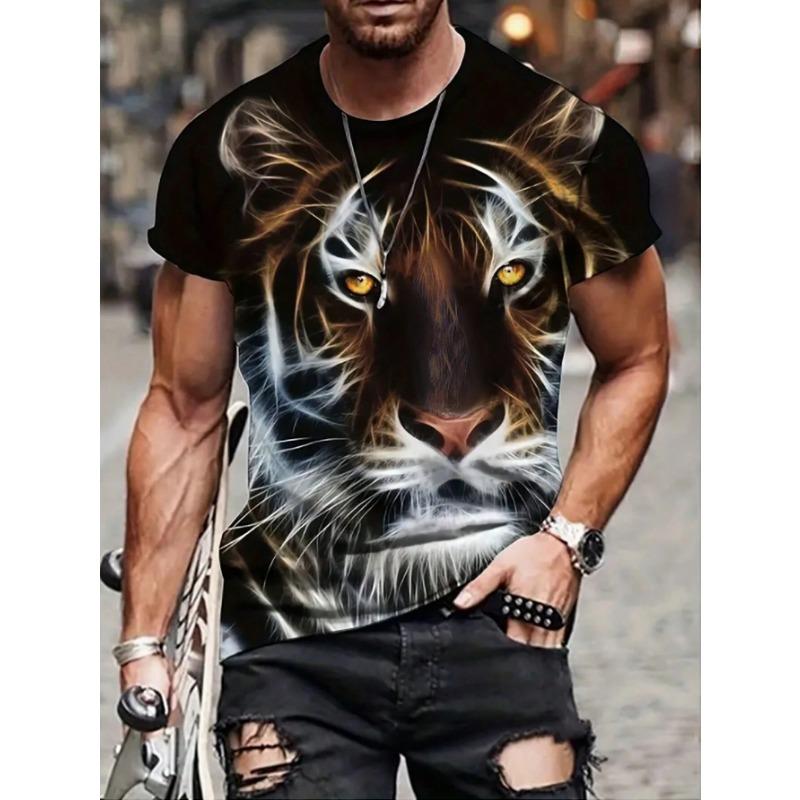 Letní tričko s kulatým výstřihem a 3D potiskem zvířecí hlavy, módní ležérní pánské tričko s krátkým rukávem