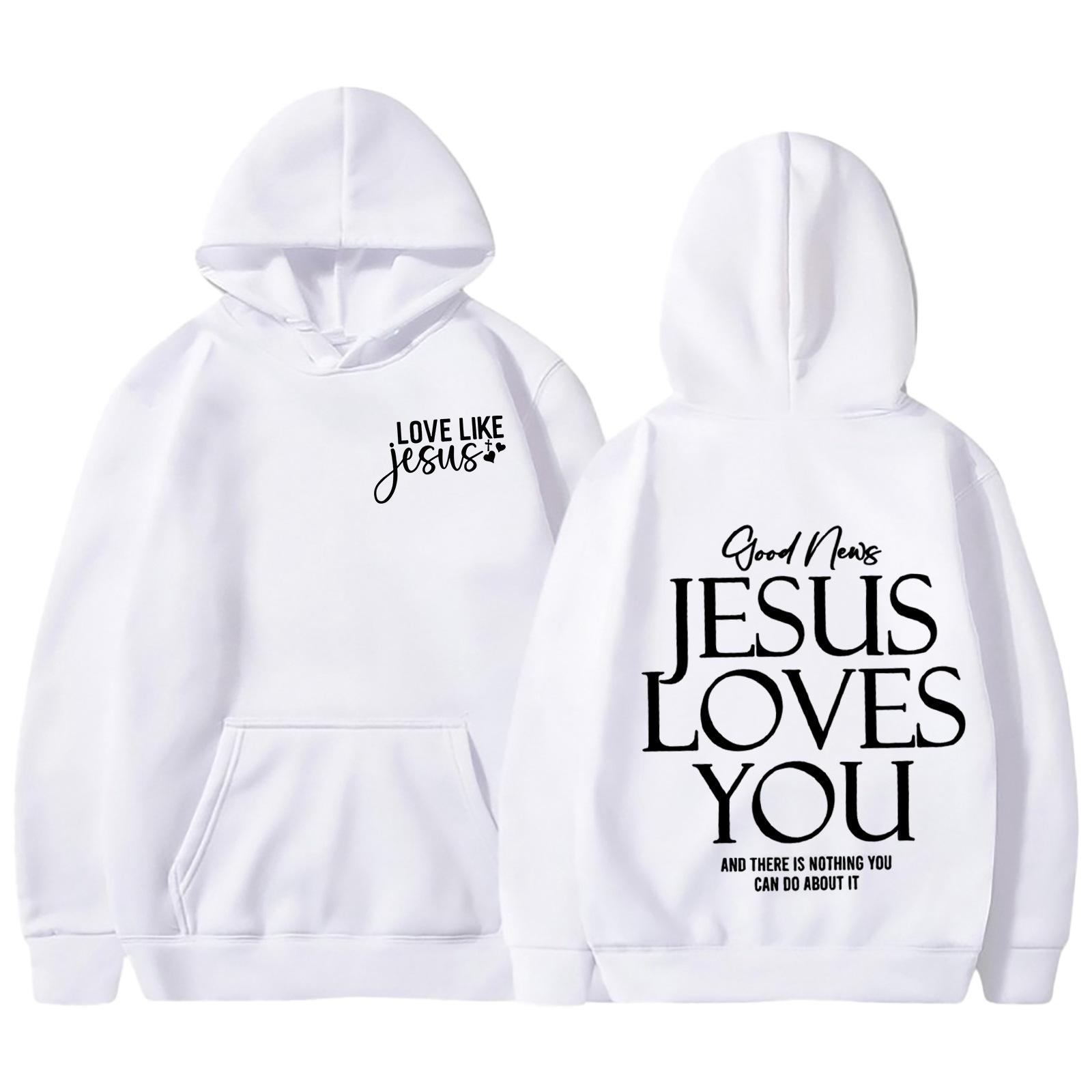 

Иисус любит тебя, новая осенне-зимняя мода с принтом букв, капюшоном и воротником сзади, плюс свободная бархатная толстовка XL белый