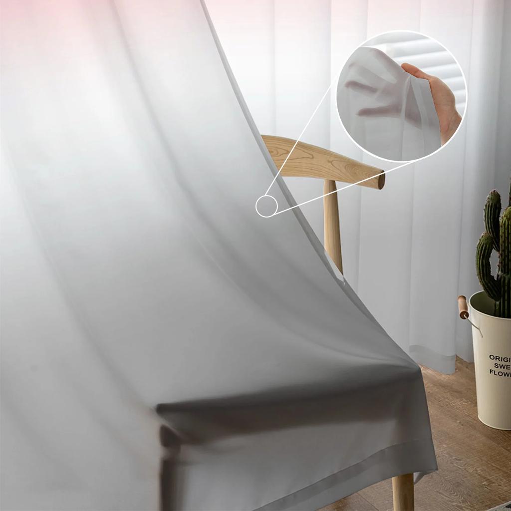 Pink White Grey Gradient Ombre Tulle Curtains For Living Room Kitchen Decoration Chiffon Window Treatments Voile Sheer Curtain