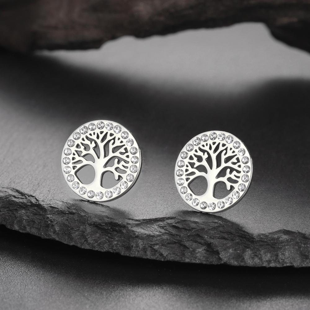 Dawapara Cirkel Levensboom Oorbellen Clear Zirconium Ronde Oorbellen Roestvrij Staal Ierse Sieraden Vriendschapscadeau