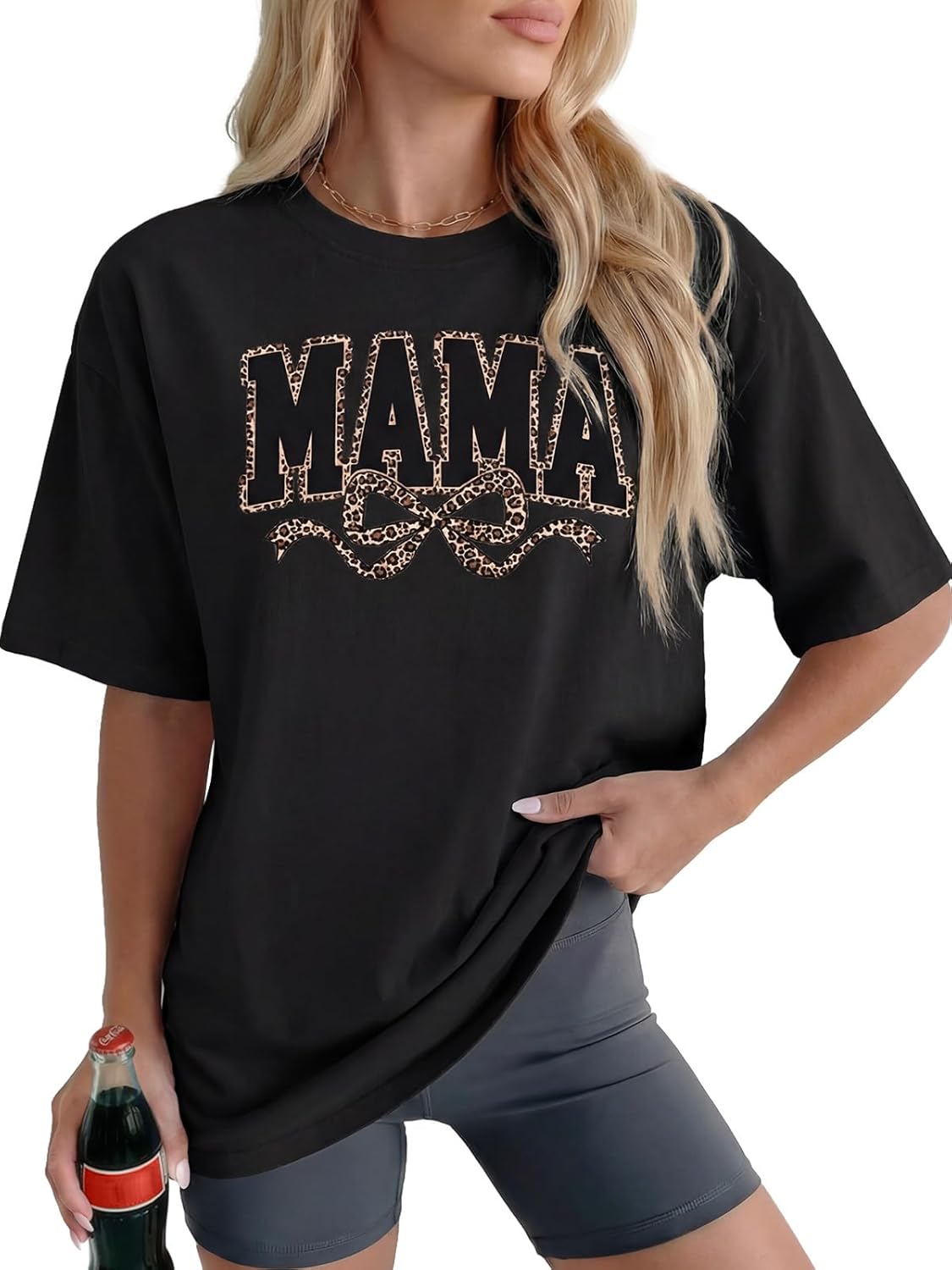 Mama Shirts for Women 2026 Oversized Mama Letter Print Cute Bow Mom Life Tshirts Mom Short Sleeve Casual Trendy Graphic Tees S