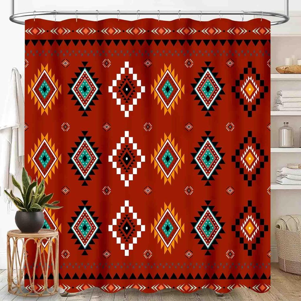 Southwestern Natvie Tribal American Ethnic Western Abstract Geometric Vintage Brown Waterproof Fabric Bathroom Shower Curtain