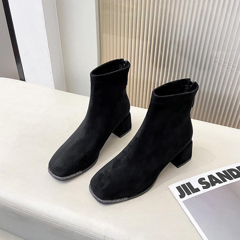 Thick Heel Retro Thin Boots Short Boots Women's 2025 New Autumn and Winter French Velvet Korean Small Ankle Boots Martin Boots