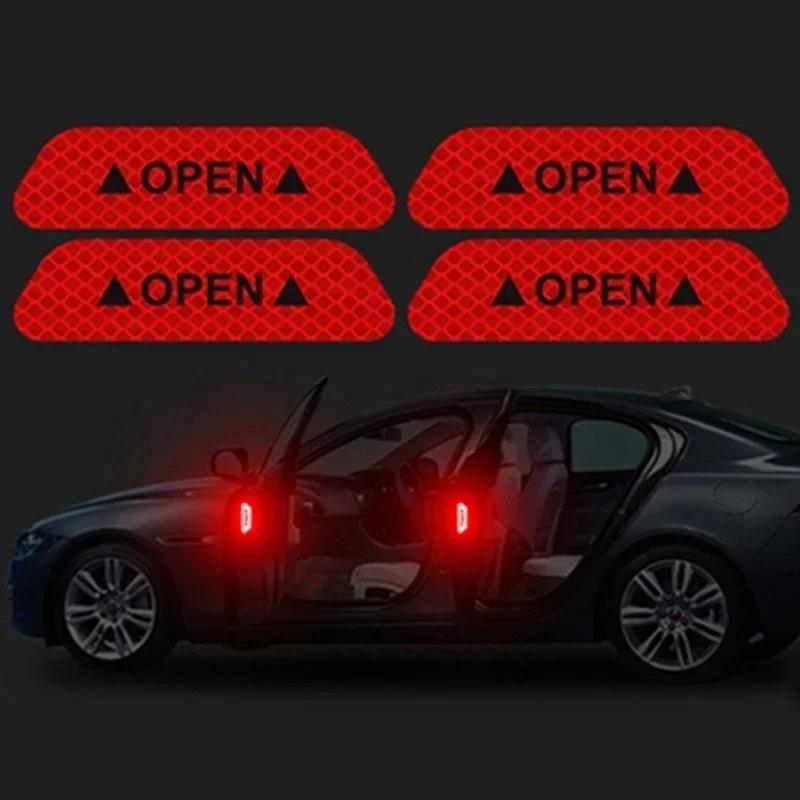 4PCS/Set Universal Safety Warning Signs OPEN High Reflective Tape Autonomous Driving Safety Reflective Strip Door Sticker