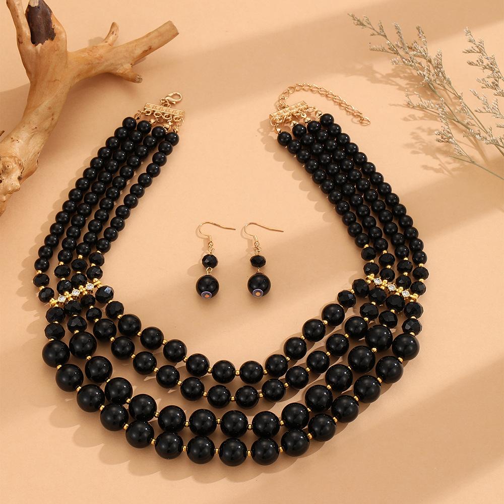 

Многослойный набор украшений из искусственного жемчуга и кристаллов ручной работы: ожерелье и серьги для женщин, аксессуары для вечеринок чёрный