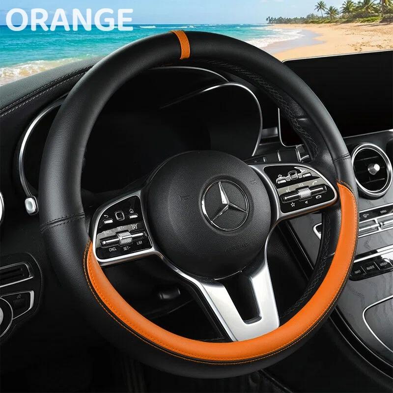 Napa Leather Steering Wheel Cover Non-Slip Inside, Universal 15 Inch for Car, All Season & Wear-Resistant
