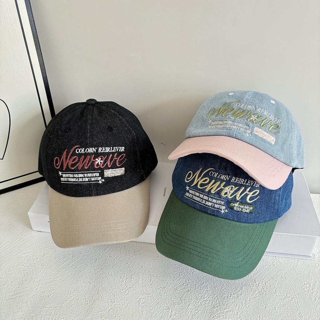 Letter Embroidery Baseball Hat for Women Fashion Patchwork Denim Adjustable Sunshade Duckbill Cap Korean Girls Casual Sports Hat