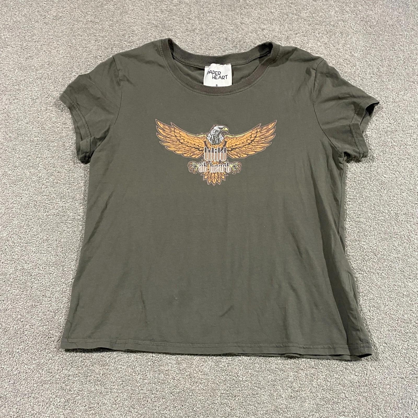 Paper Heart Wild at Heart Eagle Graphic T-Shirt Womens 8 Olive Green Biker Edgy S