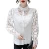 Frauen Spitze Blusen Blütenblatt Hülse Frauen Bluse Chic Taste Aushöhlen Blume Spitze Patchwork Weißes Hemd Top Weibliche Kleidung