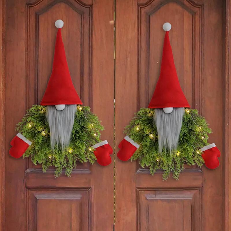 Creative Glowing Faceless Santa Claus Christmas Wreath For Festive Door Decor