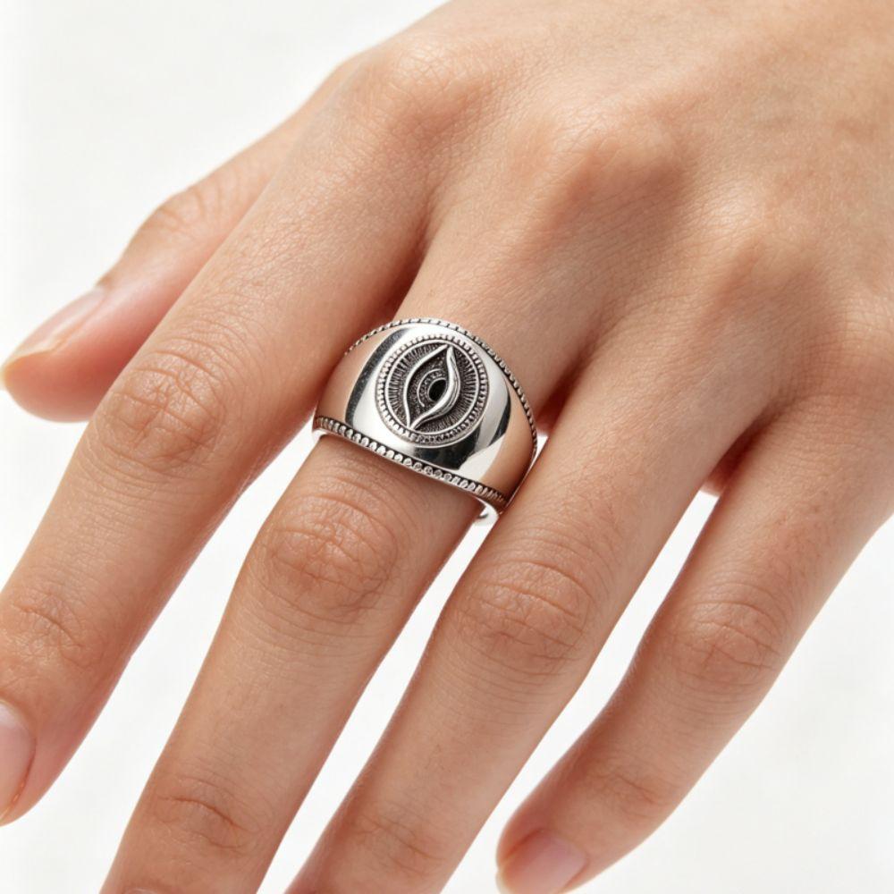 Gotischer Punk Augen Fingerring Verstellbar Silberringe Mode Öffnungsringe Herren Damen