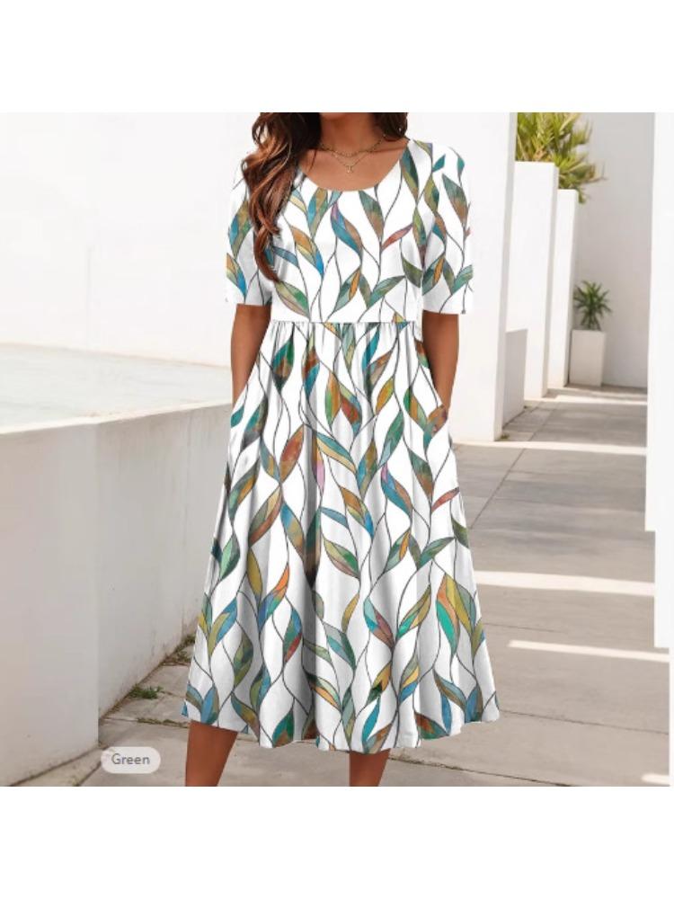 Damen Midikleid mit kurzen Ärmeln, quadratischem Ausschnitt und Blumenprint in mehreren Farben