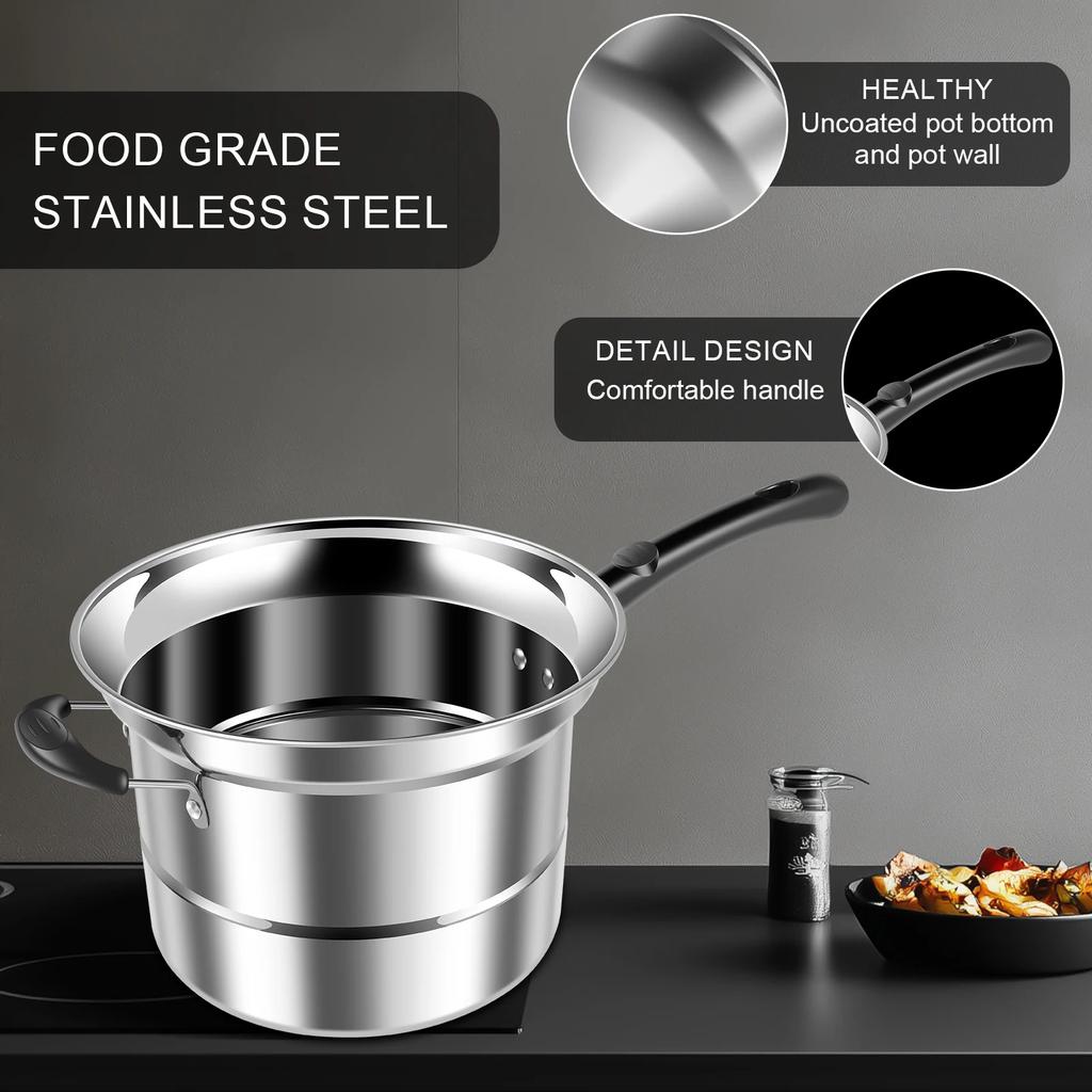 Stainless Steel Deep Fryer Pot with Visible Lid Multifunctional Steamer Pot with Deep Fry Basket Durable Pasta Pot Cooking Tools