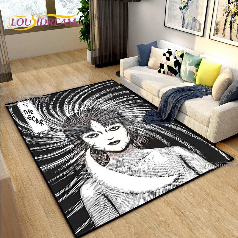 Junji Ito Art Fear Carpet for Living Room Bedroom Table Decor Yoga Area Rug Kitchen Kid Un-slip Floor Mat Alfombra Birthday Gift
