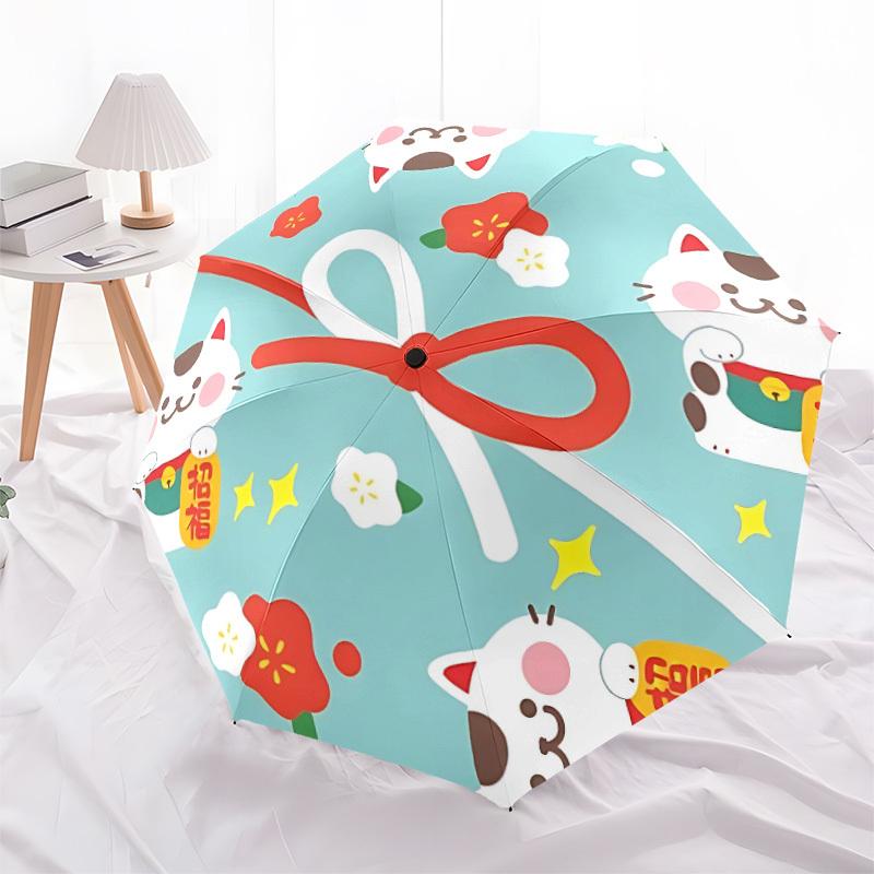1pc Lucky Cats Automatic Open/close Umbrella, 8-Rib sturdy structure, Portable Travel Umbrella, Parties, Everyday Use, Outdoor Accessory, Ar