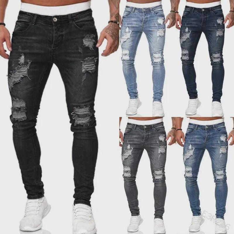 European and American Men's Ripped Badge Skinny Jeans