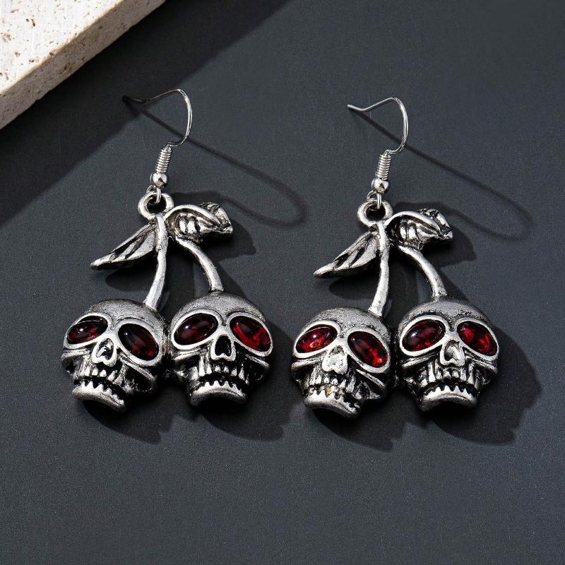 1 Pair Gothic Punk Style Cherry Skull Dangle Earrings, Skeleton Ghost Earrings Suitable for Women To Wear on Halloween
