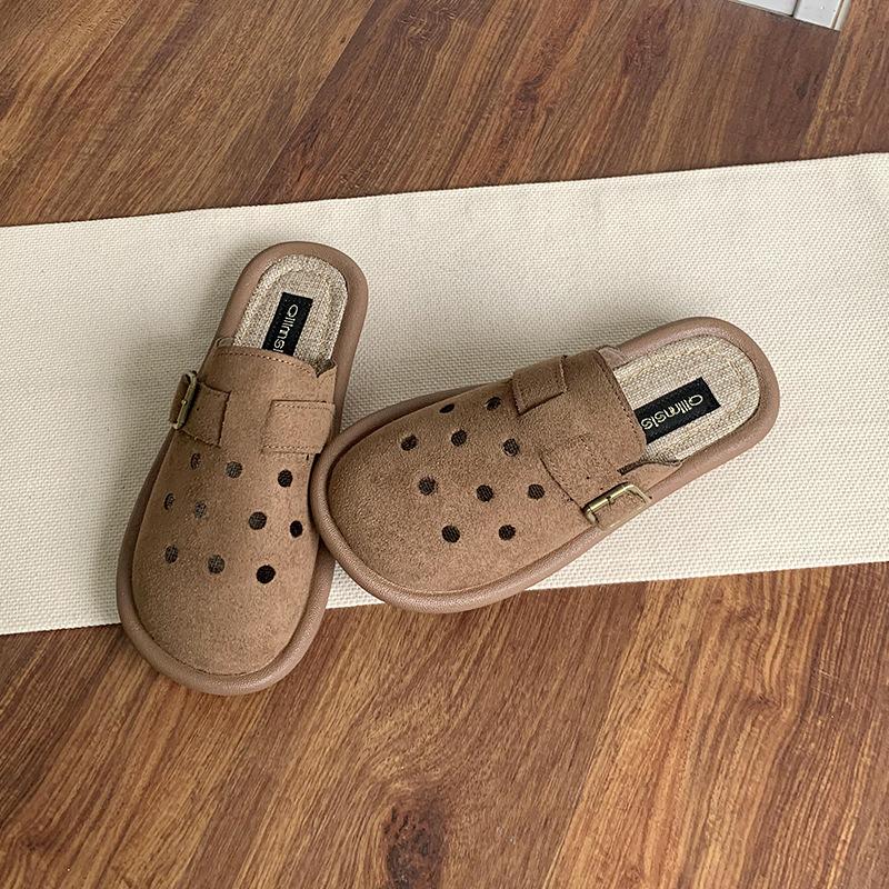 

Boken shoes women s summer wear a pedal hole shoes bag head half drag 2025 new cotton and linen sandals flat lazy shoes 35