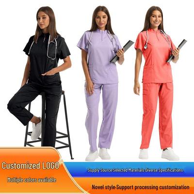 Women's Short Sleeve Zipper Scrub Suit Set for Pet Grooming, Hospital, Doctor, Nurse