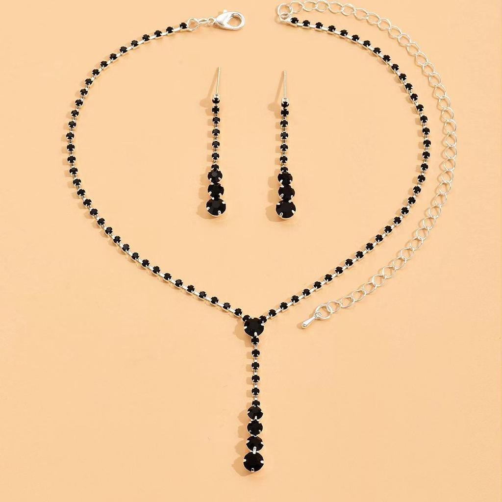 2-teiliges Damen-Halsketten- und Ohrring-Set mit Strasssteinen, Brautstil