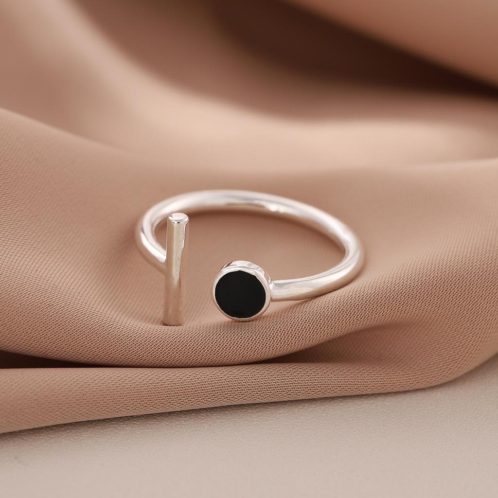Nuevas Joyas de Plata de Ley 925 Anillos Abiertos Geométricos Populares de Personalidad Simple Oscura Redonda de Epoxi R320