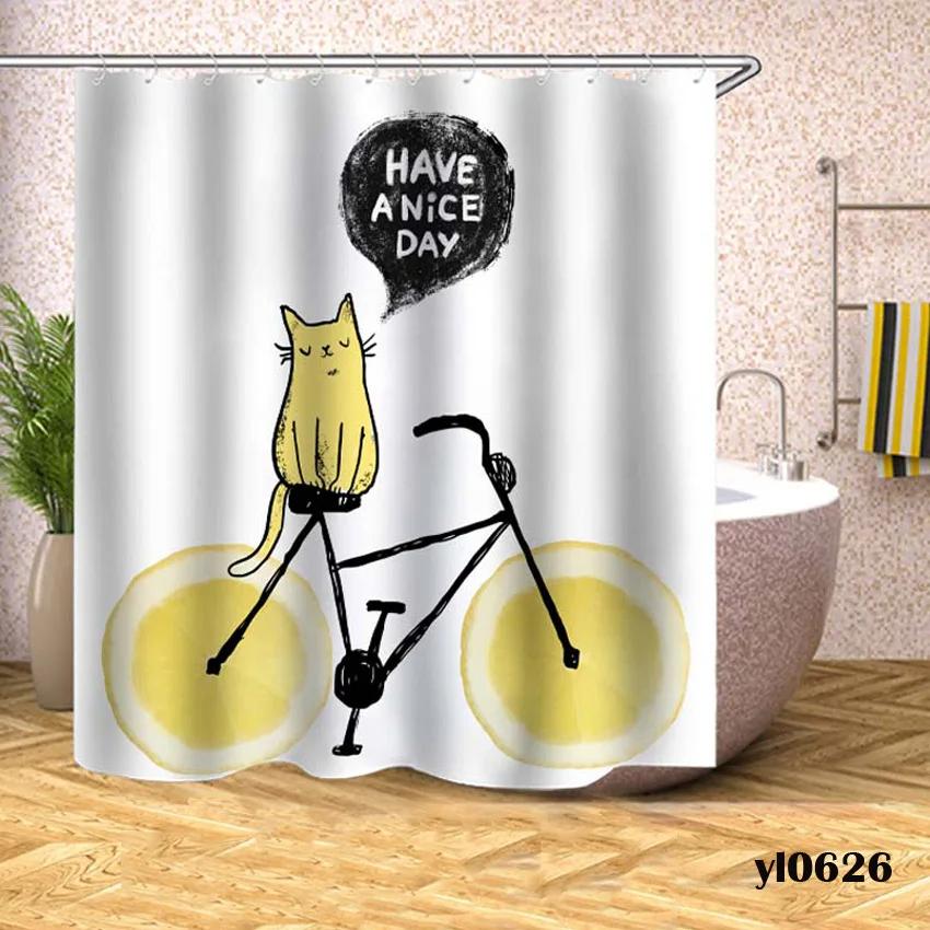 Cartoon Animals Shower Curtains Dogs Cats Waterproof Bath Curtains For Bathroom Bathtub Large Wide Bathing Cover Rideau De Bain
