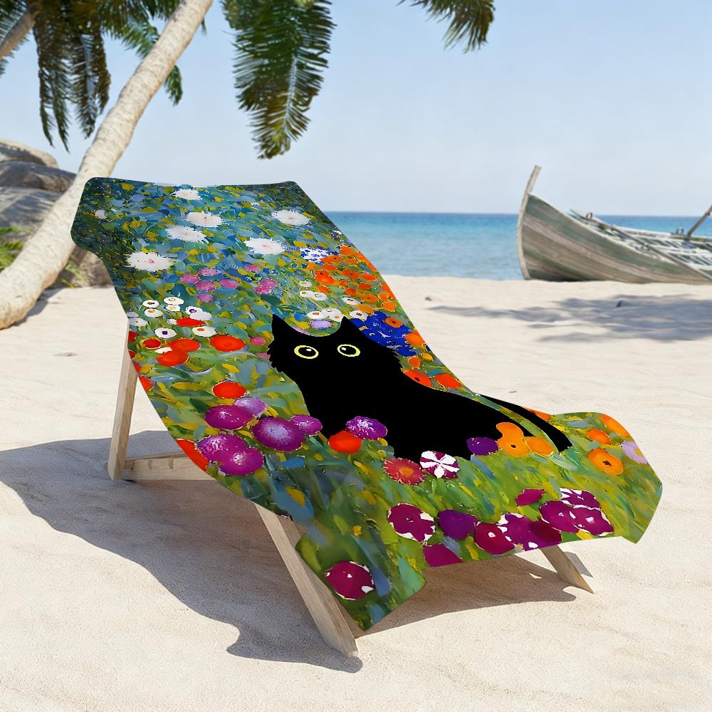 Art Black Cat In Flowers Garden Towel Soft Pool Gift For Travel Gym Shower Camping Quick Dry Sports Large Beach Towels