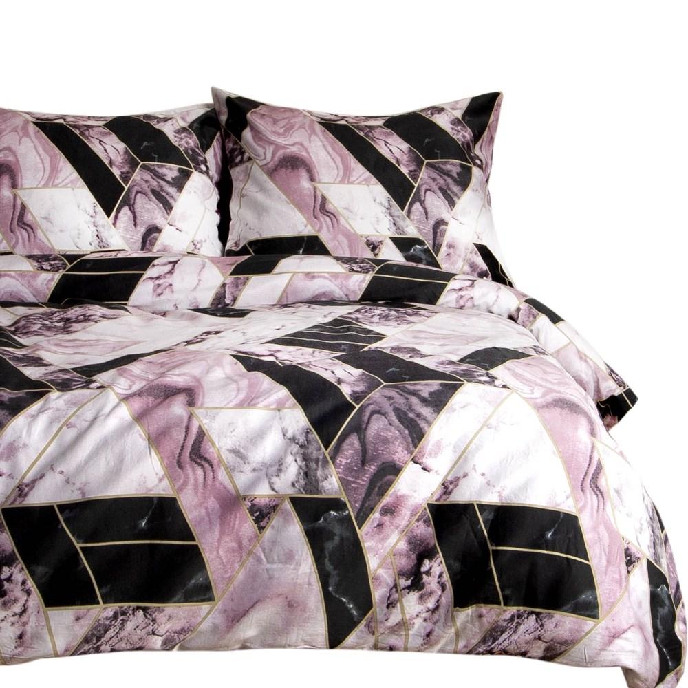 Cotton bedding 220x200 satin COTTON black pink geometric marble