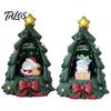 Unique Resin Crafts Christmas Tree Ornament with Built-in LED Warm Light, Santa Claus Figurine, Gift for Friends Decorative Tabletop Night Light