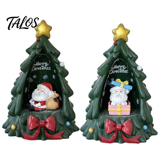 Unique Resin Crafts Christmas Tree Ornament with Built-in LED Warm Light, Santa Claus Figurine, Gift for Friends Decorative Tabletop Night Light