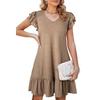 New Women's V-neck Ruffle Sleeve Loose Waist Cinched Dress for European American Crossborder