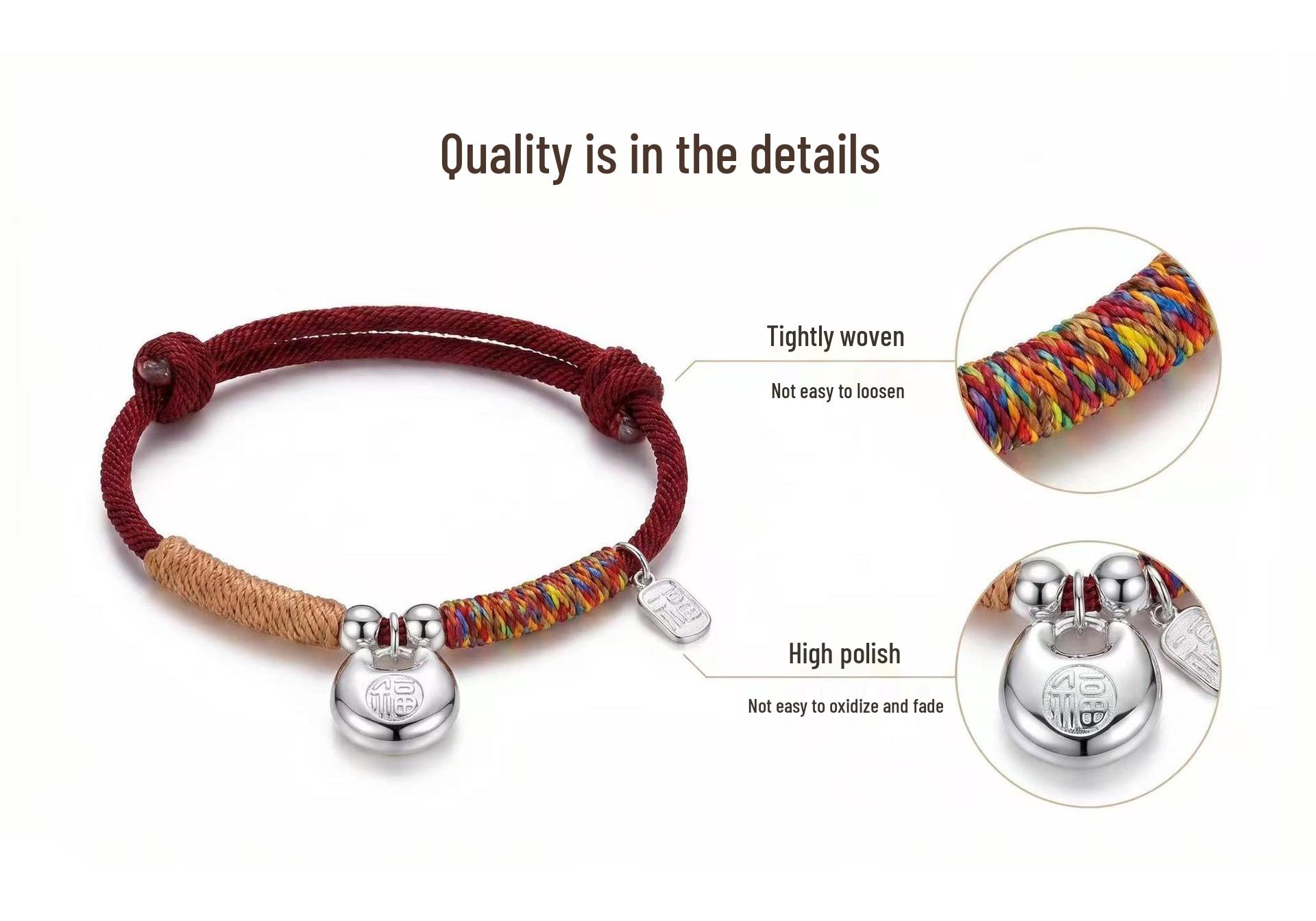 Retro Little Fu Character Fat Lock Bracelet - Woven Rope for Couples, Unisex Gift