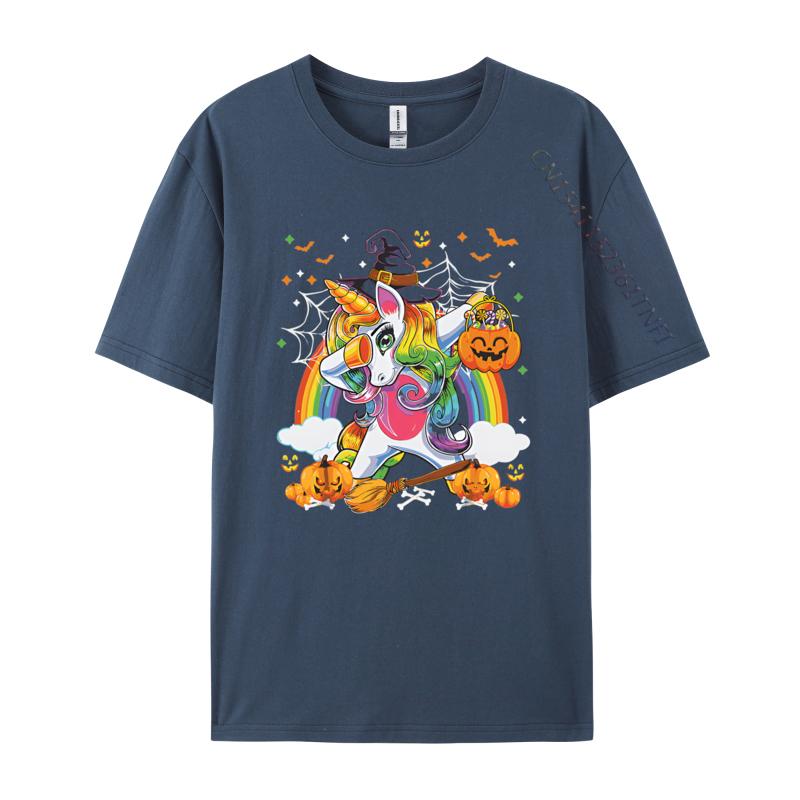 Halloween Pumpkin Fall Dabbing Unicorn Tshirts Funny Printed Tops Tees Cotton Fabric TShirt for Men Casual