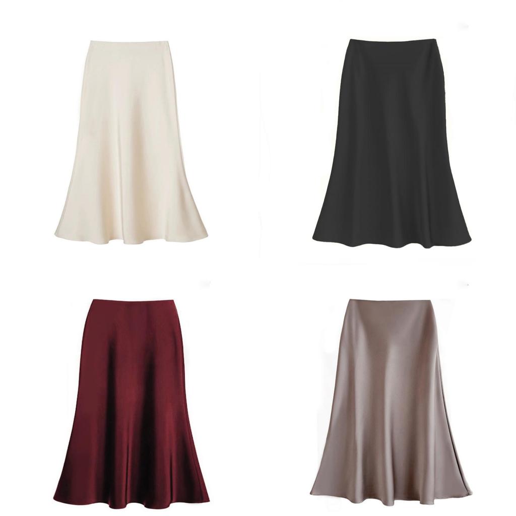 French Elegant Satin Wrap Skirt With Zipper For Womens Office And Formal Wear
