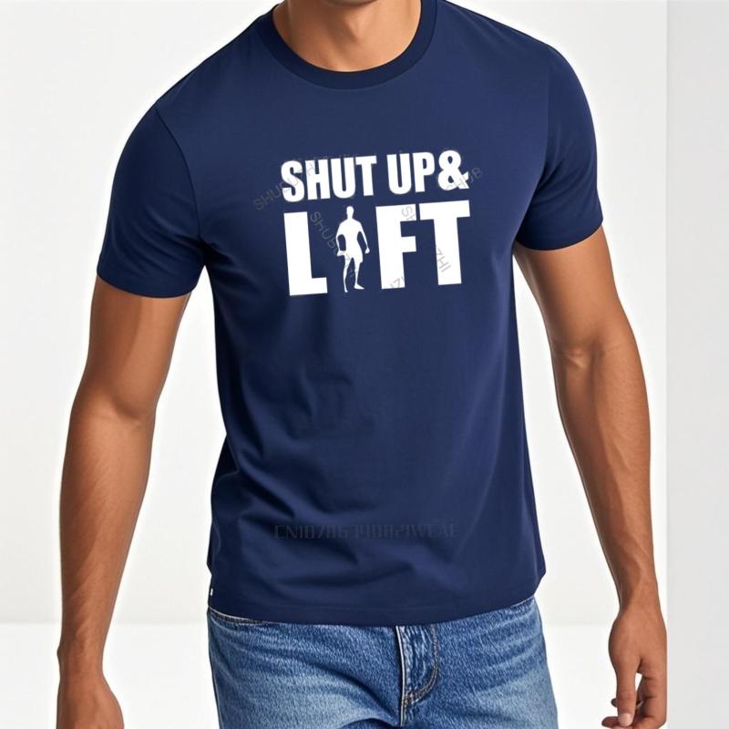 Men Brand Cotton T-Shirt Summer Tshirt Loose Tops Shut Up And Lift Bodybuilding Unisex Funny Hirt Mens Vintage T-shirt T-shirt