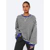 Dámská mikina s kulatým výstřihem a pruhy, volný top s lucernovými rukávy