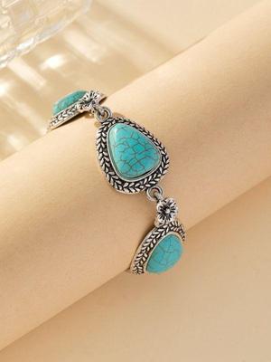 New Bohemian Style Bracelet New Simple and Fashionable Round Bracelet Pattern Green Stone Vintage Bracelet