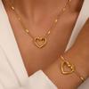 Stainless Steel Gold Color Twisted Heart Pendant Necklace Bracelet For Women Simple Metal Double Layered Clavicle Chain Jewelry