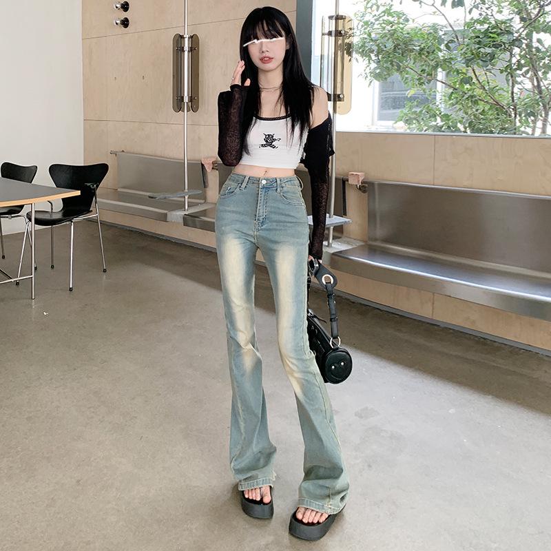 Spicy Girl Retro Blue High-Waisted Micro-Flare Jeans - Women s Spring 2026 Collection Extra Large