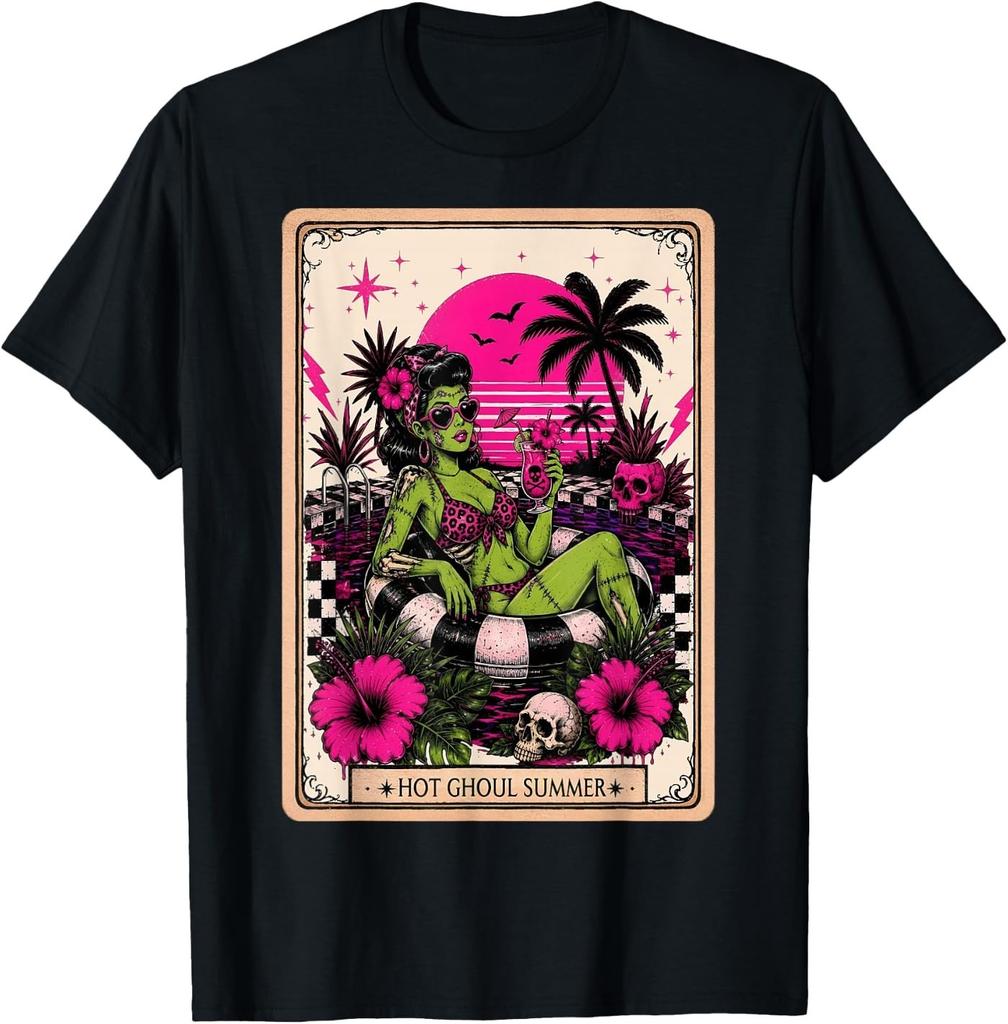Tarot Card Hot Ghoul Summer Women Summerween Pool Cocktail T-Shirt