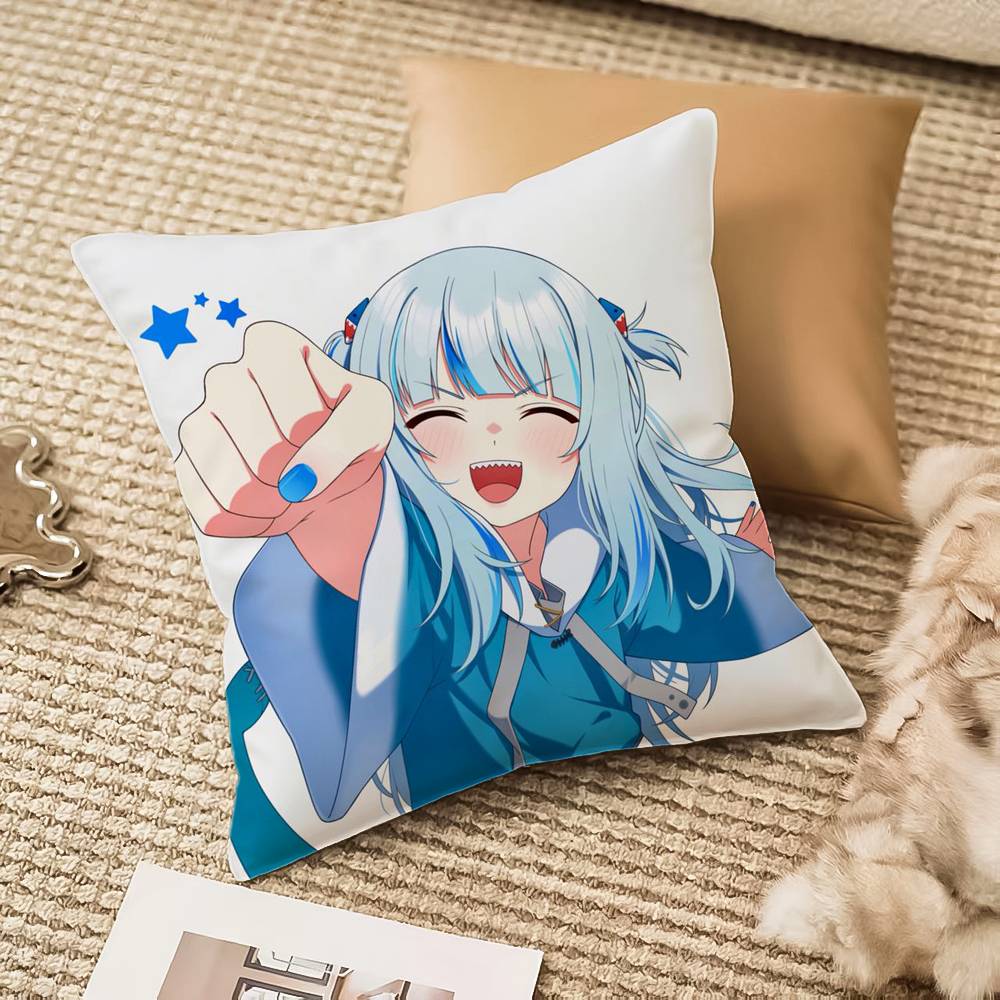 Cute G-Gawr Gura Pillow Case Anti-dustmite Invisible zipper Sofa Bed 12x12Inch