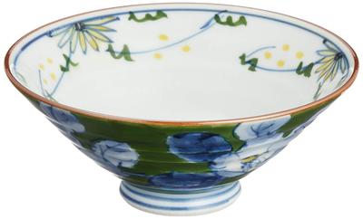 Hamato Hasami Ware, Koshogama, Colored Flower Pattern Mini Rice Bowl, Green, 2-18