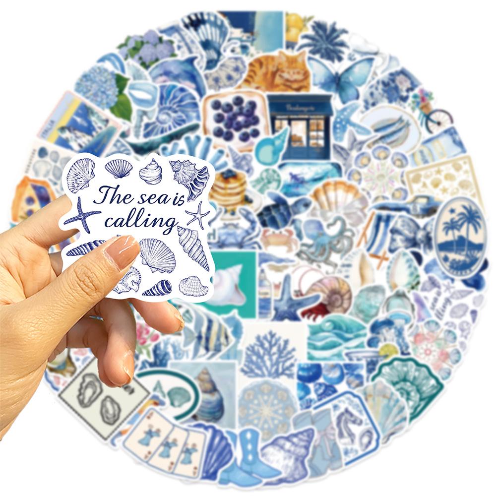 10/30/50/100pcs Blue Mediterranean Art Graffiti Stickers Vintage INS Aesthetic Decals DIY Stationery Phone Waterproof Sticker