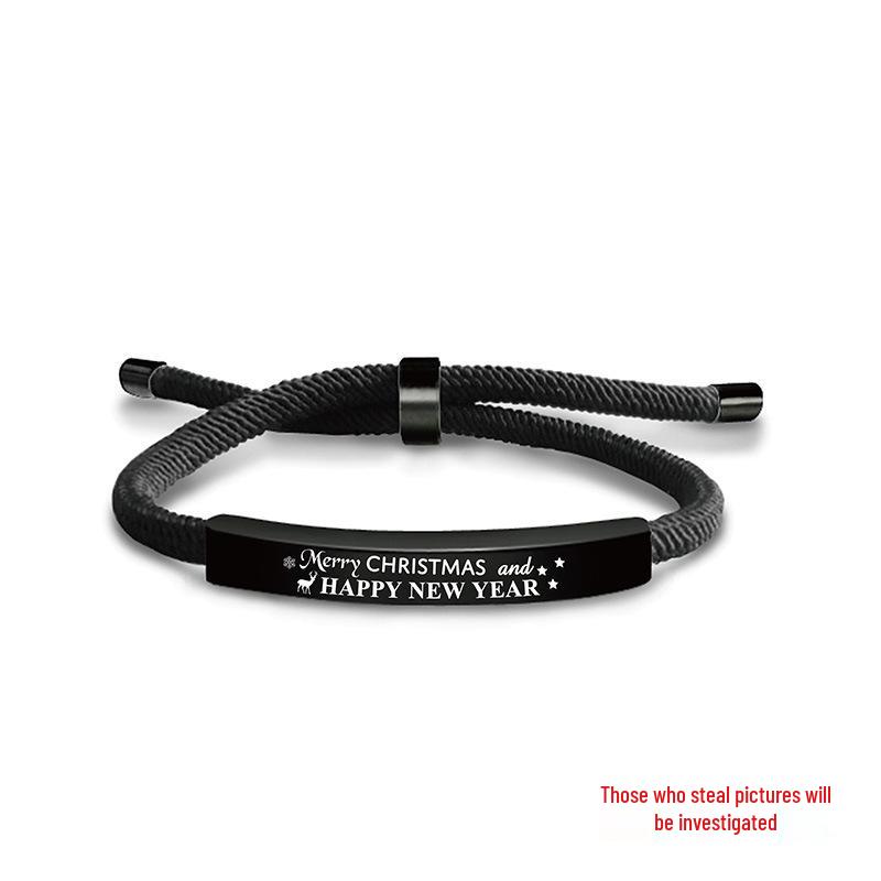 Stainless Steel Black Red Woven Rope Bracelet - Trendy European and American Fashion, Engraved, Christmas Gift