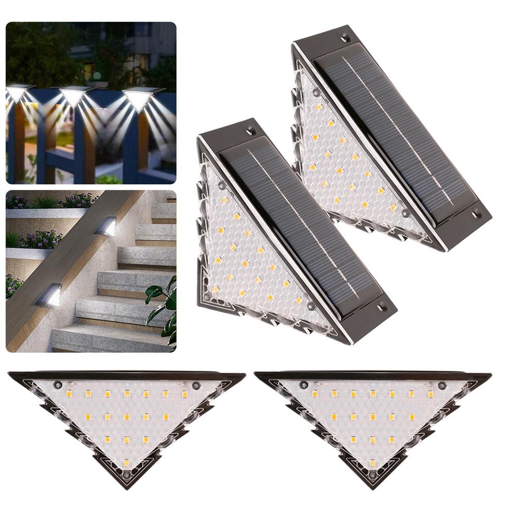 2 Pack Solar Stair Lights Waterproof IP65 Solar Step Lights Outdoor Triangle Stair Lamp for Deck Balcony Wall Patio & Pathway